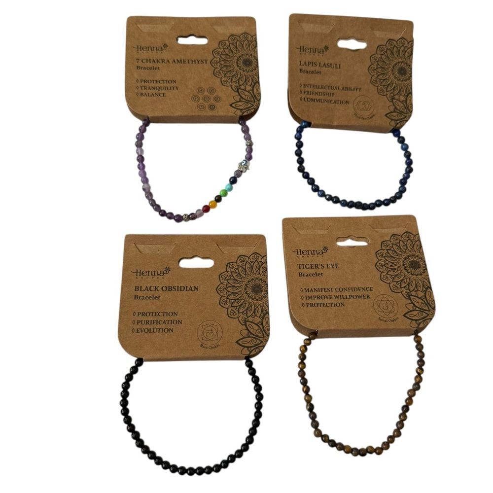 Henna Chakra Bracelets- Chakra Amethyst, Lapis Lazuli, Obsidian, & Tiger’s Eye
